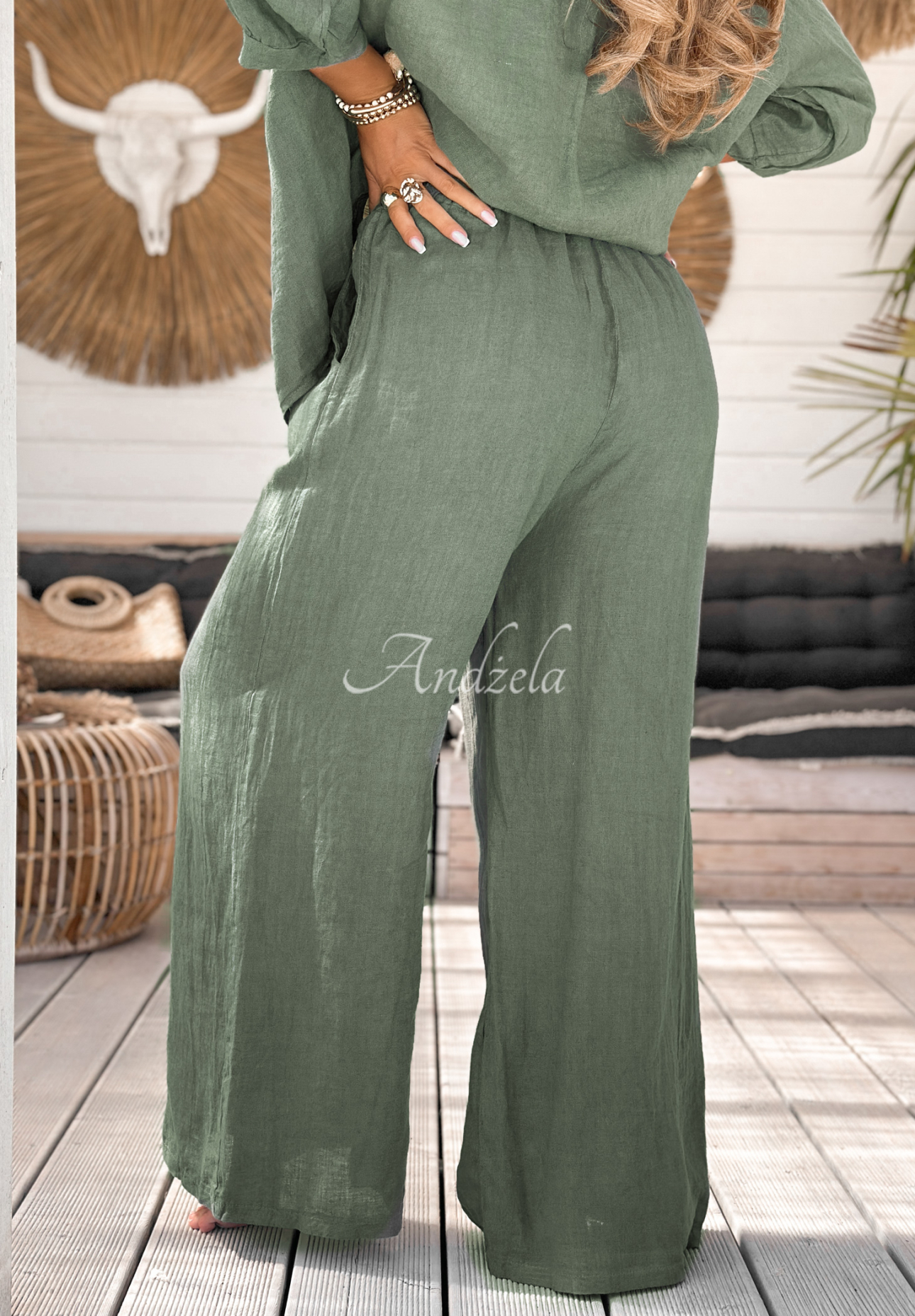 Leinenhose wide leg On Vacation Khaki