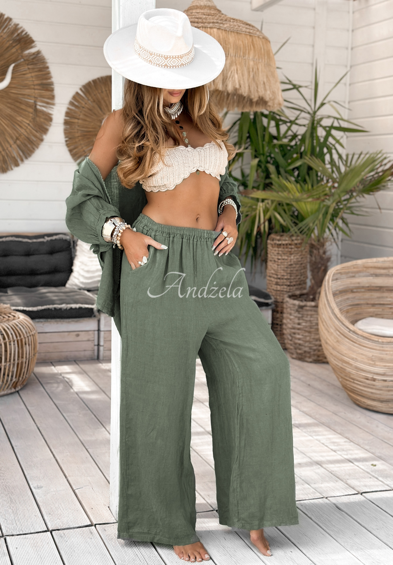 Leinenhose wide leg On Vacation Khaki