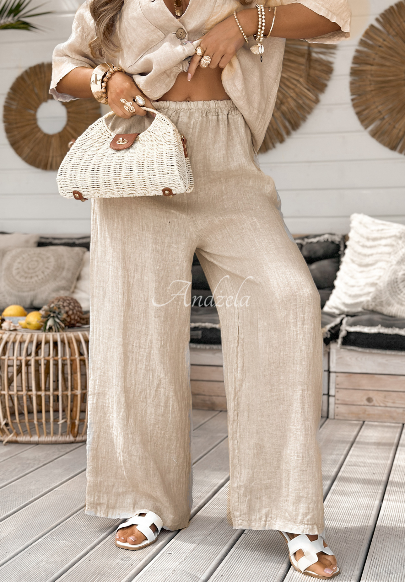 Leinenhose wide leg On Vacation Beige