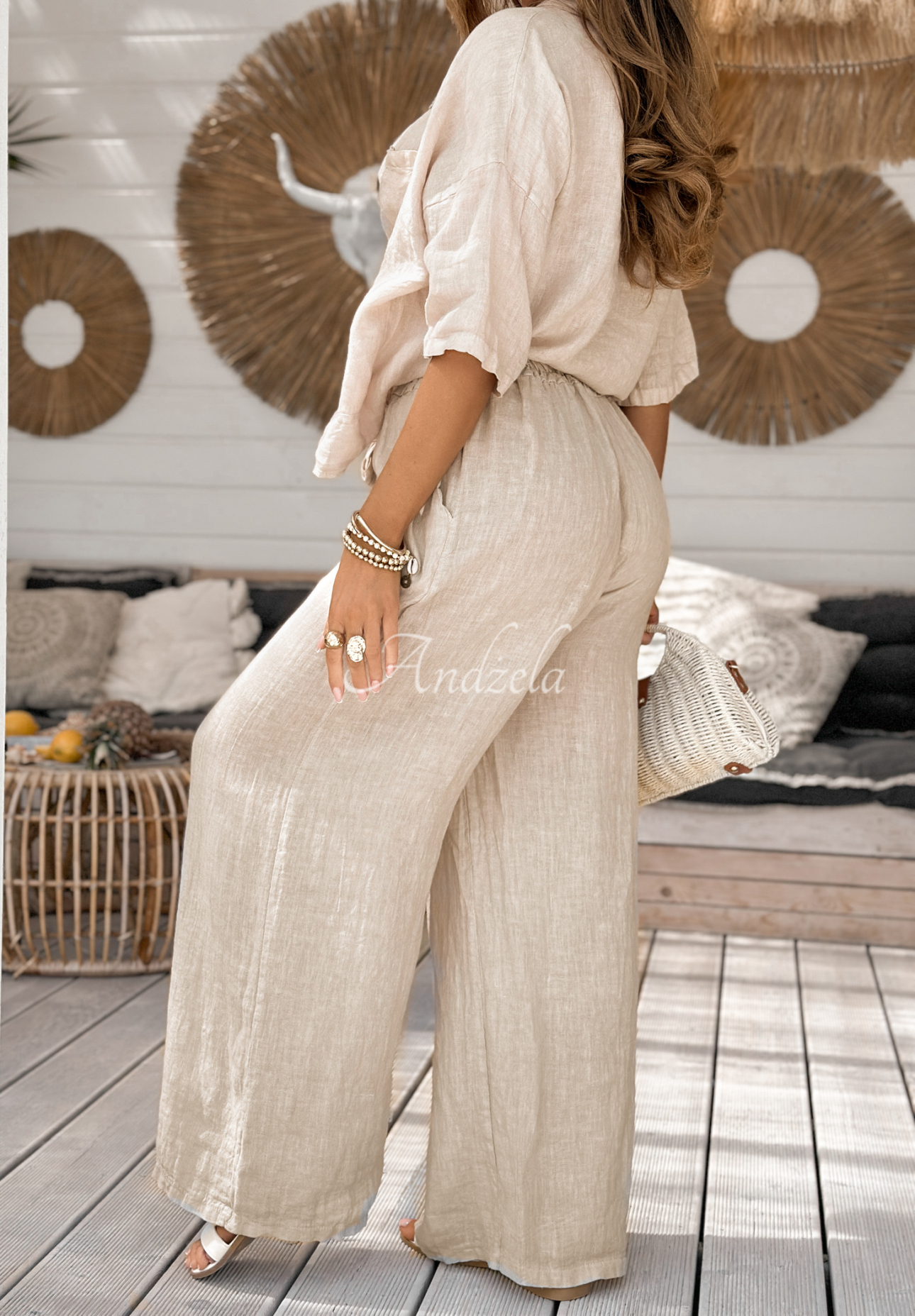 Leinenhose wide leg On Vacation Beige