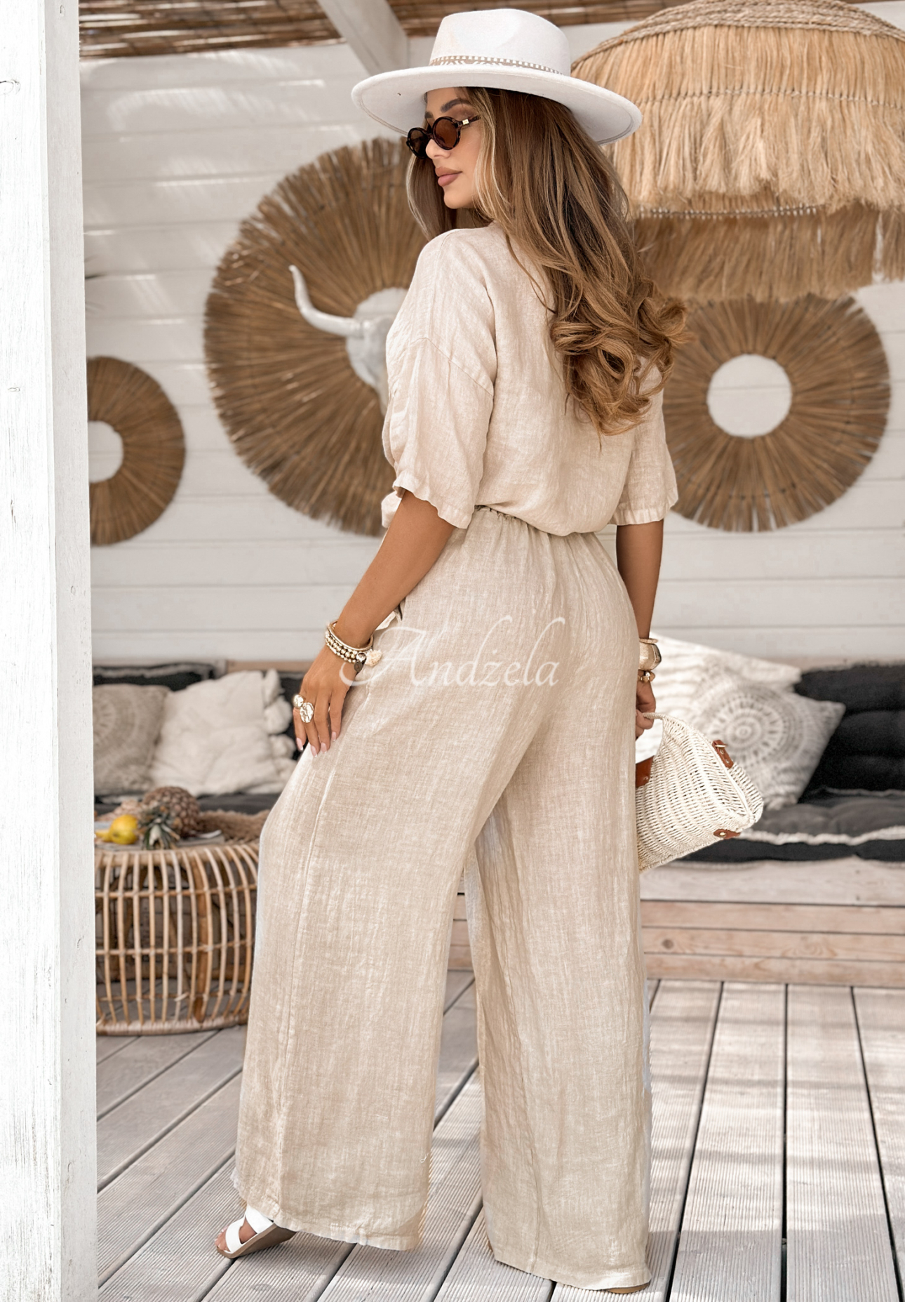 Leinenhose wide leg On Vacation Beige