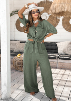 Lniana Hemd z kieszeniami On Vacation Khaki