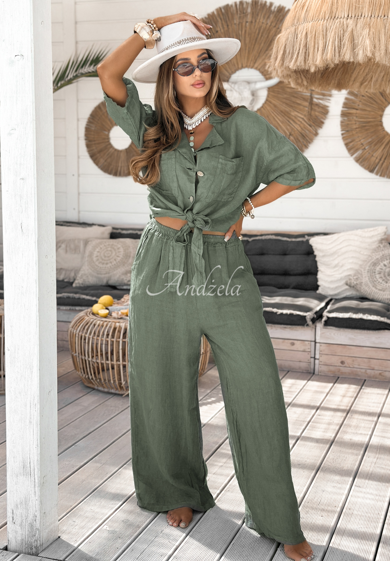 Leinenhemd mit Taschen On Vacation Khaki