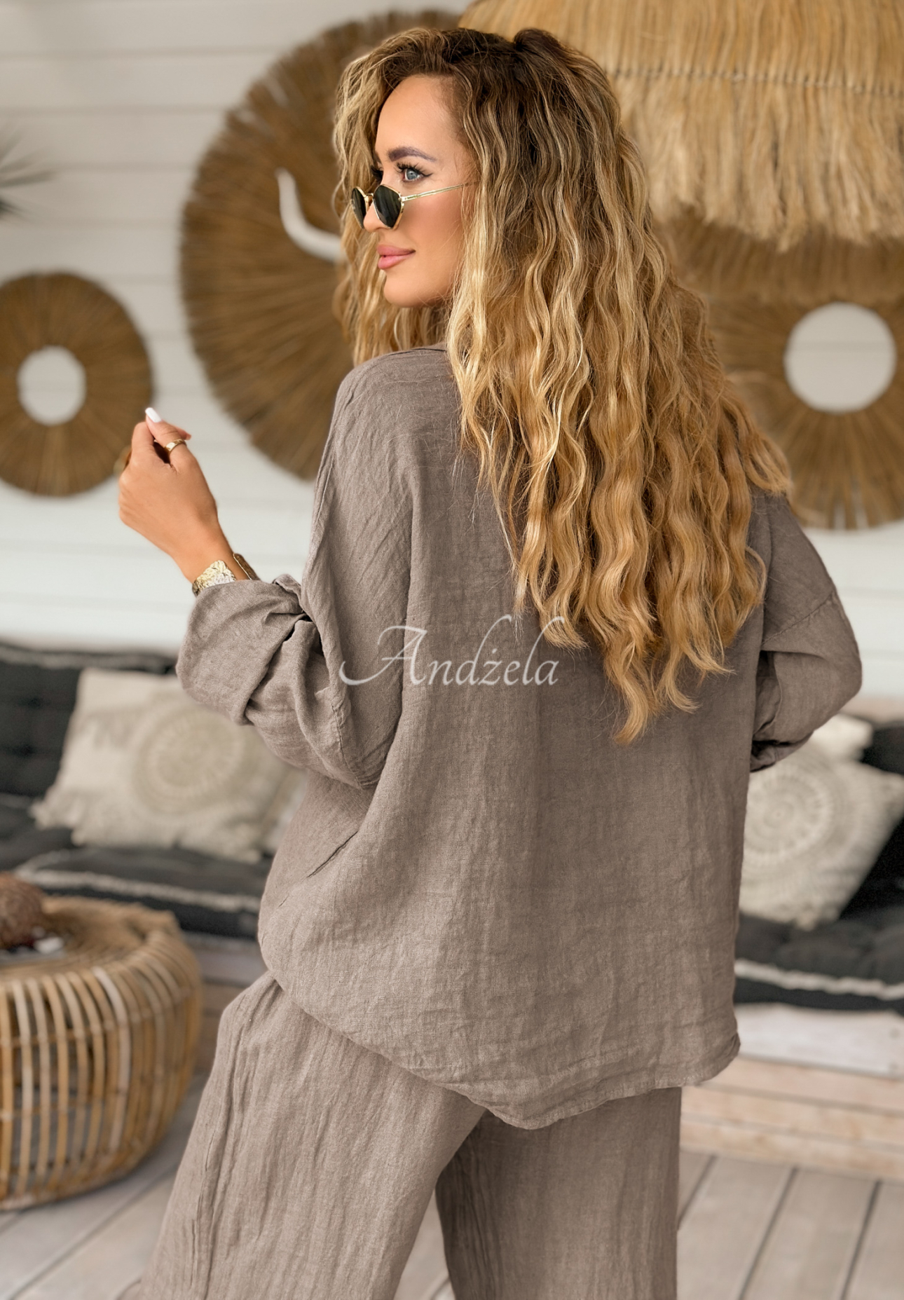 Leinenhemd mit Spitze boho My Summer Soul Mokkafarben