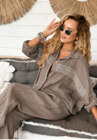 Hemd z koronką boho Life Gets Better Mokkafarben