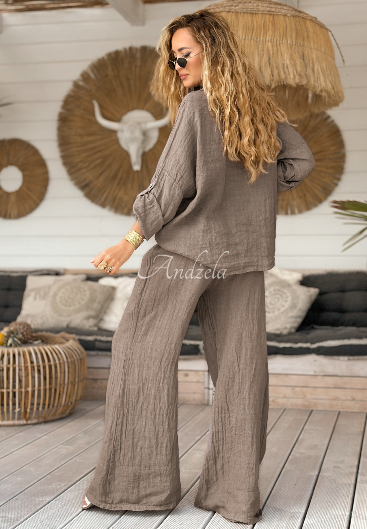 Leinenhose wide leg My Summer Soul Mokkafarben