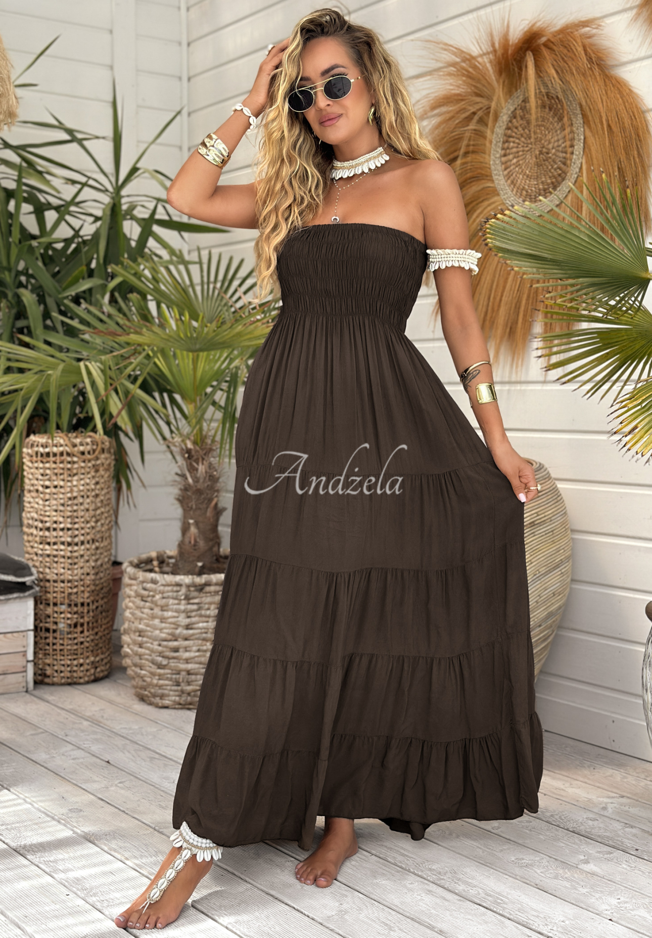 Maxikleid aus Viskose mit Rüschen Sunshine Perfection Schokoladenbraun