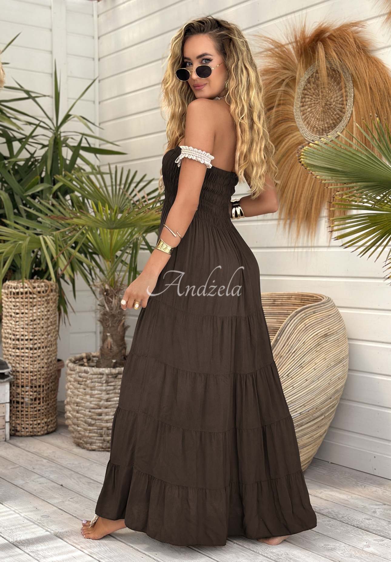 Maxikleid aus Viskose mit Rüschen Sunshine Perfection Schokoladenbraun