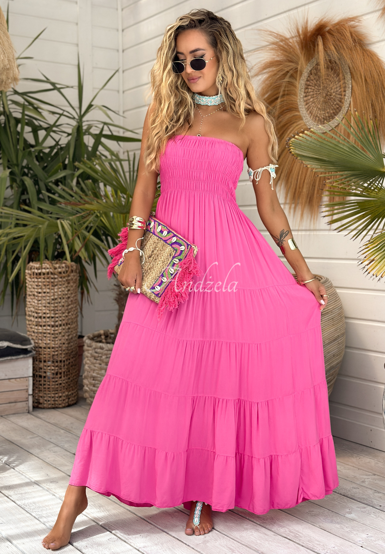 Maxikleid aus Viskose mit Rüschen Sunshine Perfection Rosa