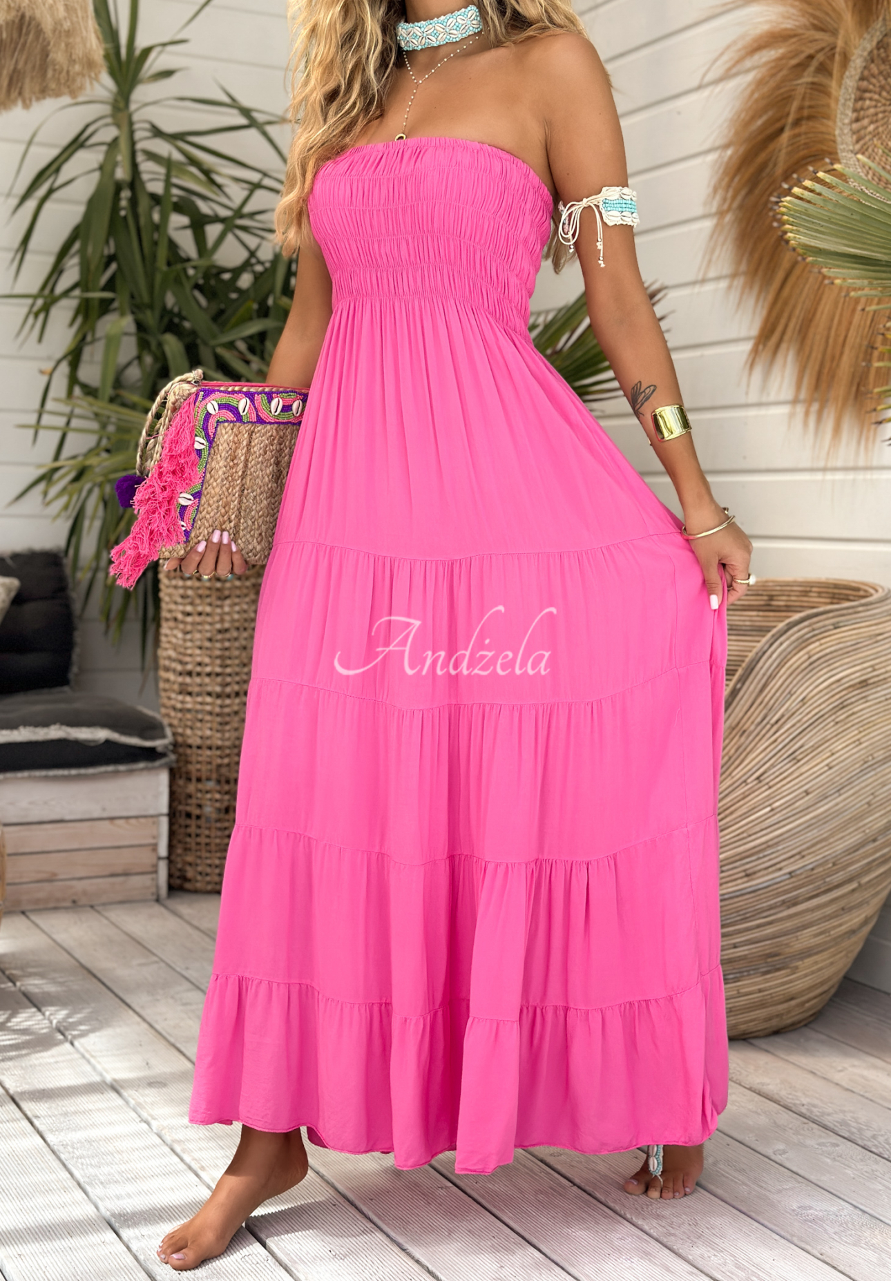 Viscose maxi dress with ruffles Sunshine Perfection pink