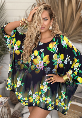 Bluse oversize mit Zitronenmuster Lemons For You Schwarz
