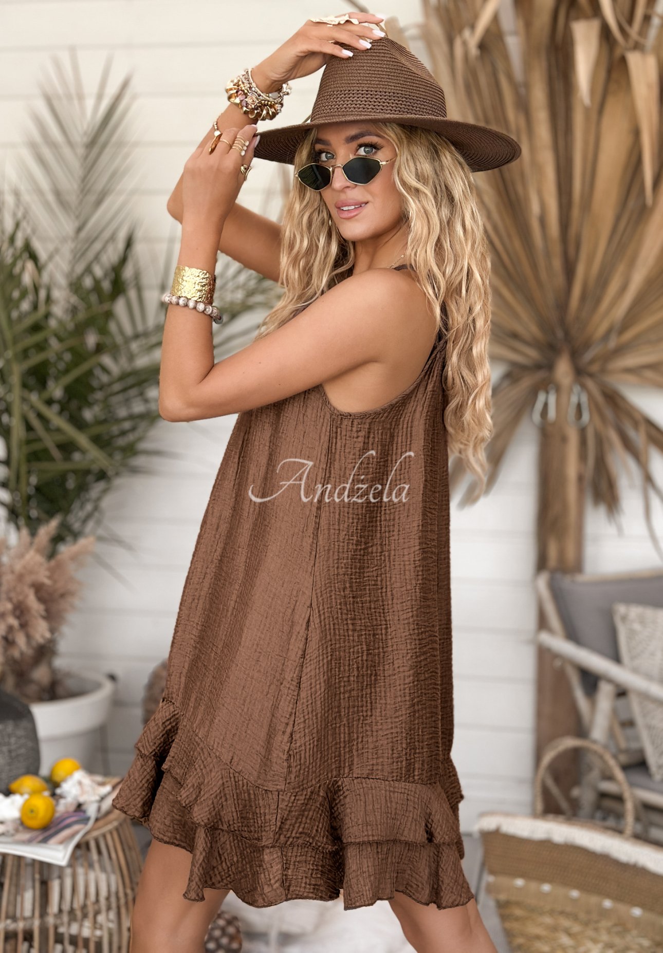 Kleid mit Trägern und Rüschen Miss Sunny Schokoladenbraun