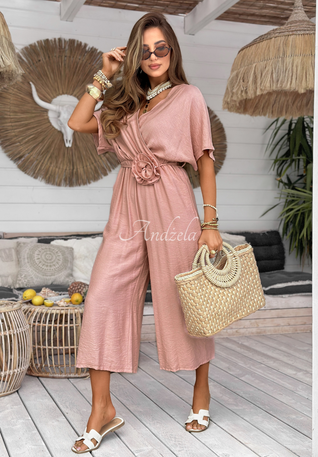 Langer Jumpsuit mit Rose Roses Forever Puderrosa