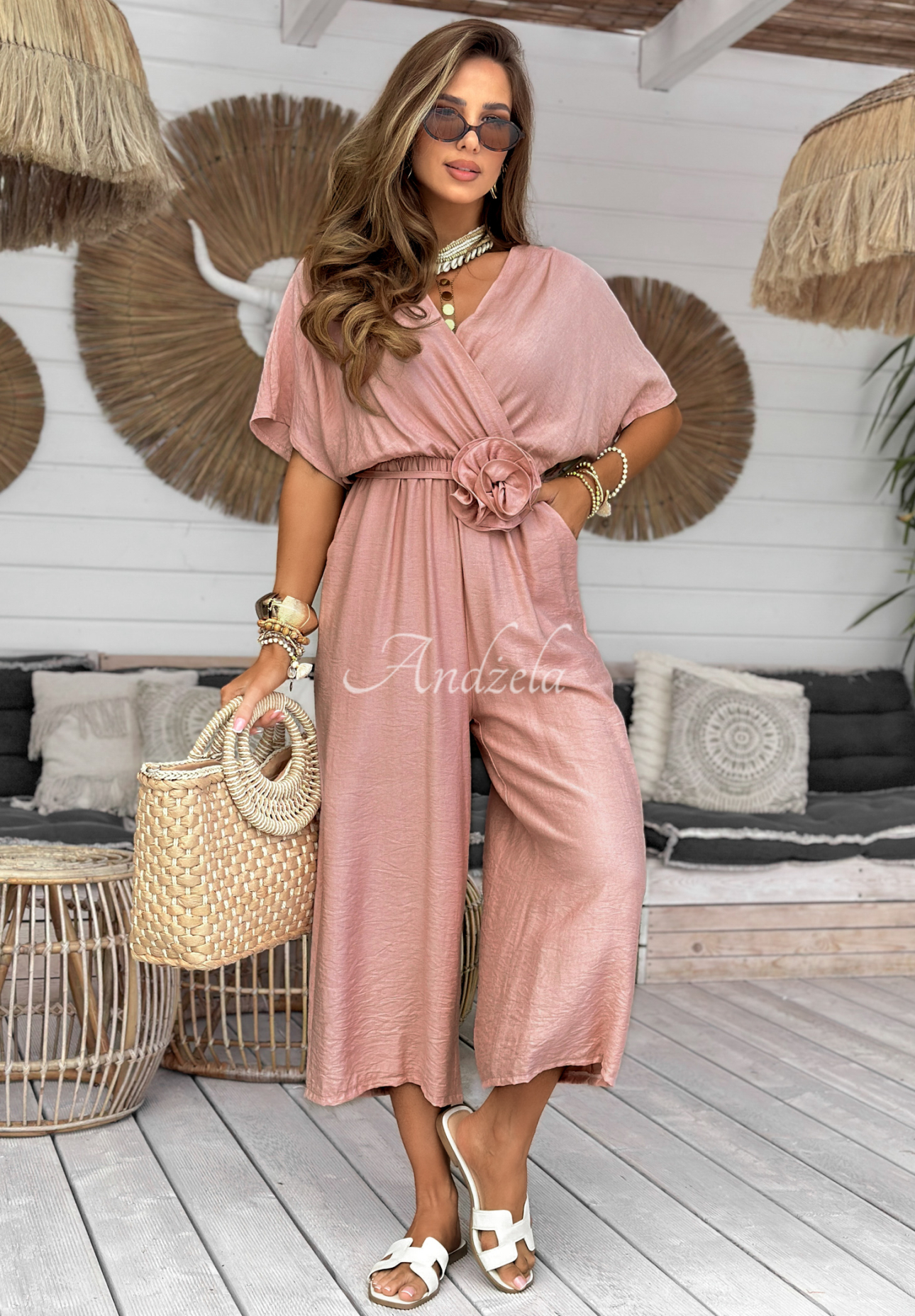 Langer Jumpsuit mit Rose Roses Forever Puderrosa