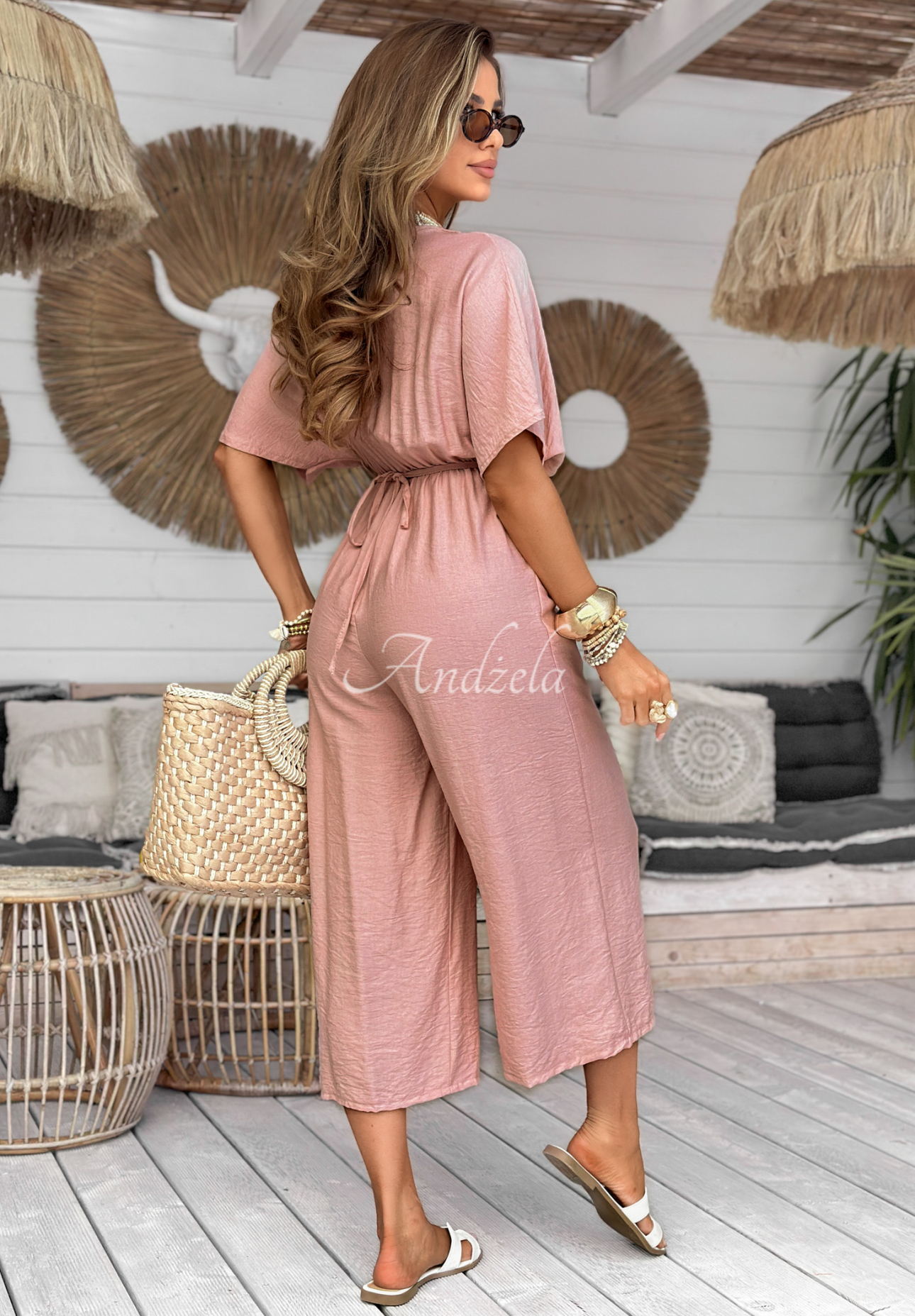 Langer Jumpsuit mit Rose Roses Forever Puderrosa