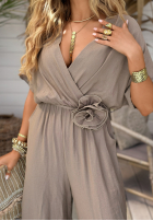 Długi Jumpsuit z różą Roses Forever Beige
