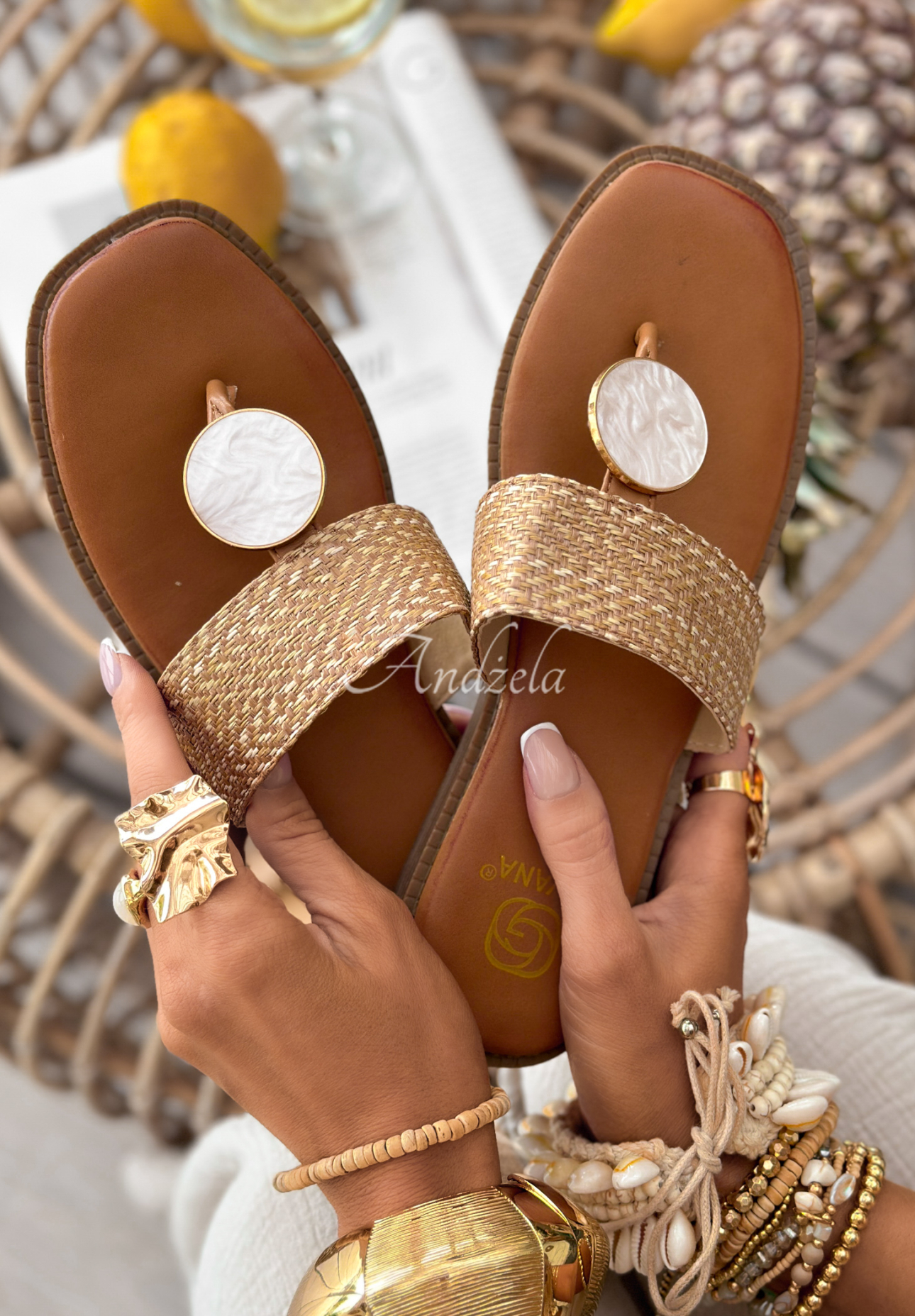 Geflochtene Flip-Flops Beach Vibes Beige