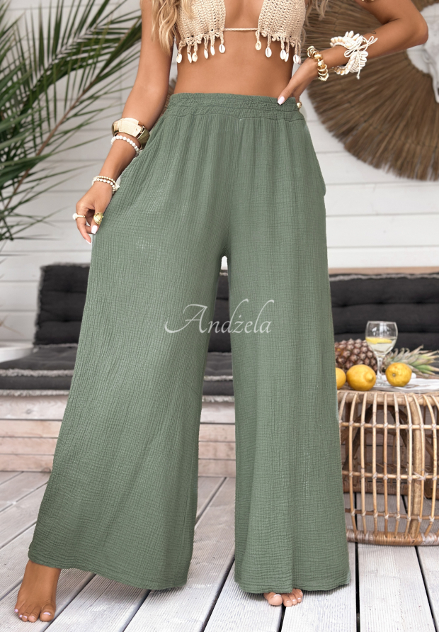 Wide Leg Musselin Umstandshose mit Smockbund hellblau main image 1