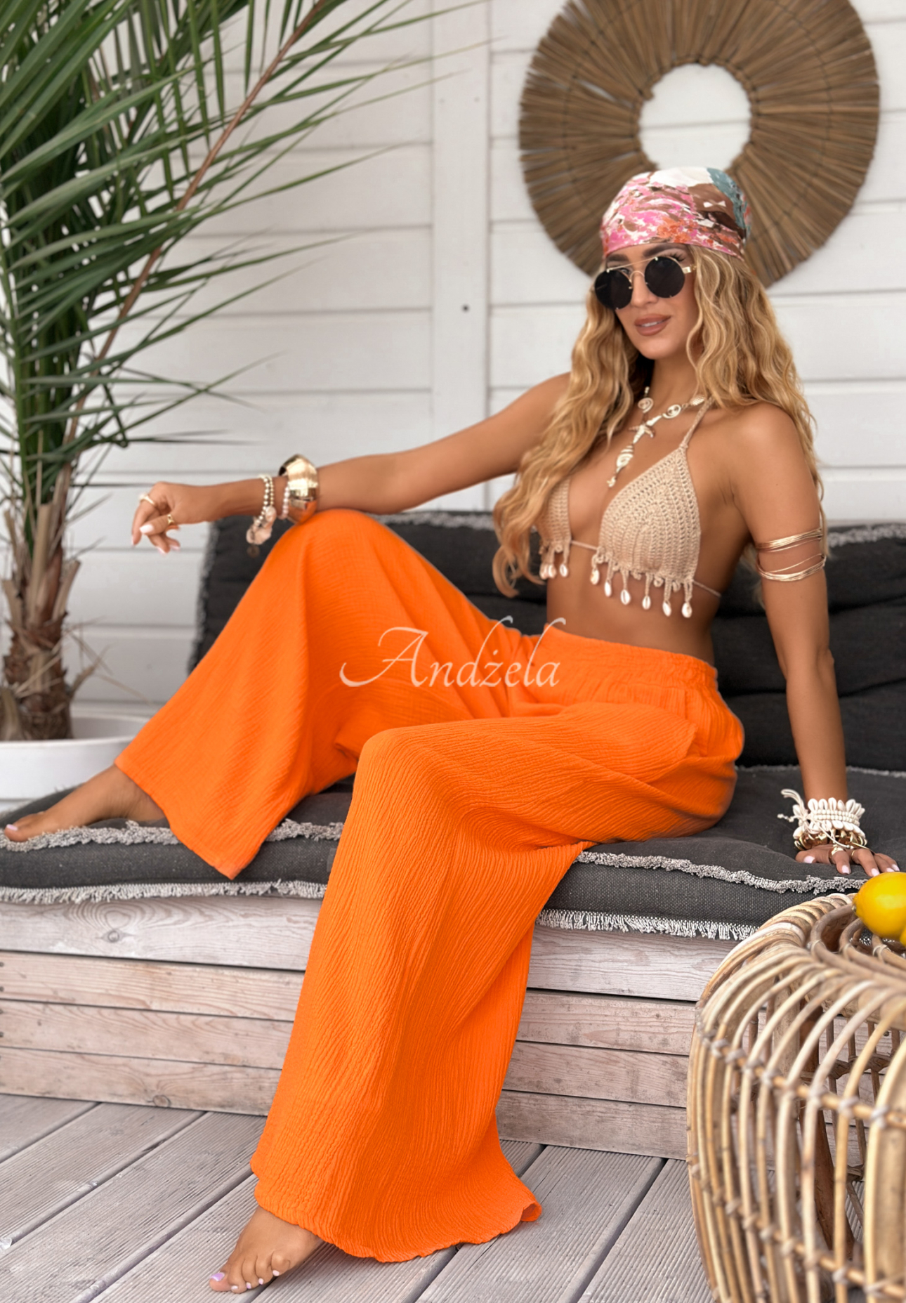 Musselin-Hose wide leg Paradise BayOrange