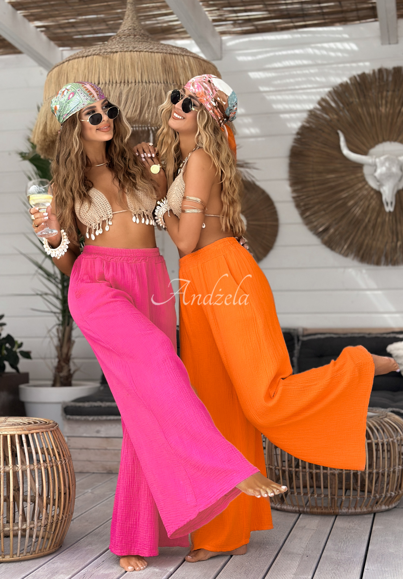 Musselin-Hose wide leg Paradise BayOrange