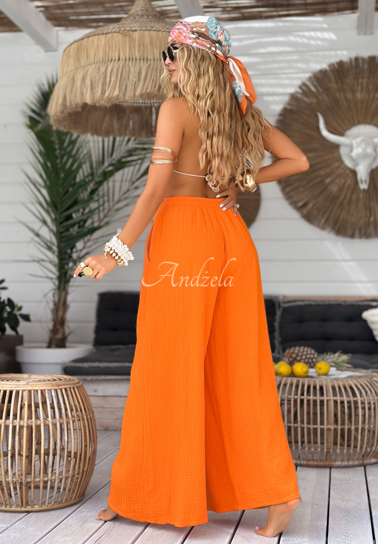 Musselin-Hose wide leg Paradise BayOrange