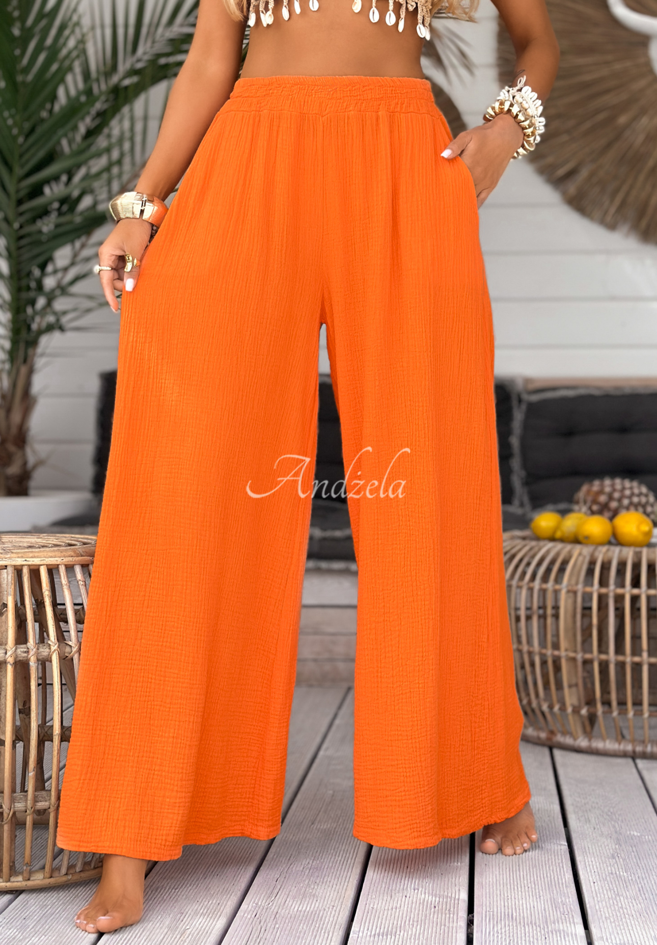 Musselin-Hose wide leg Paradise BayOrange