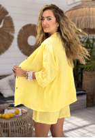 Lniany komplet koszula i krótkie spodenki Written In Sand bananowy