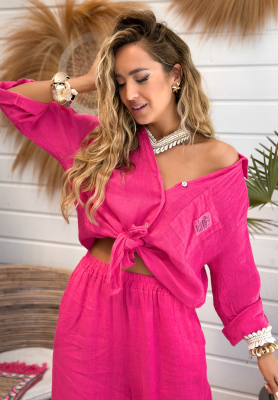 Leinenhemd mit Bindeband On Vacation Fuchsia