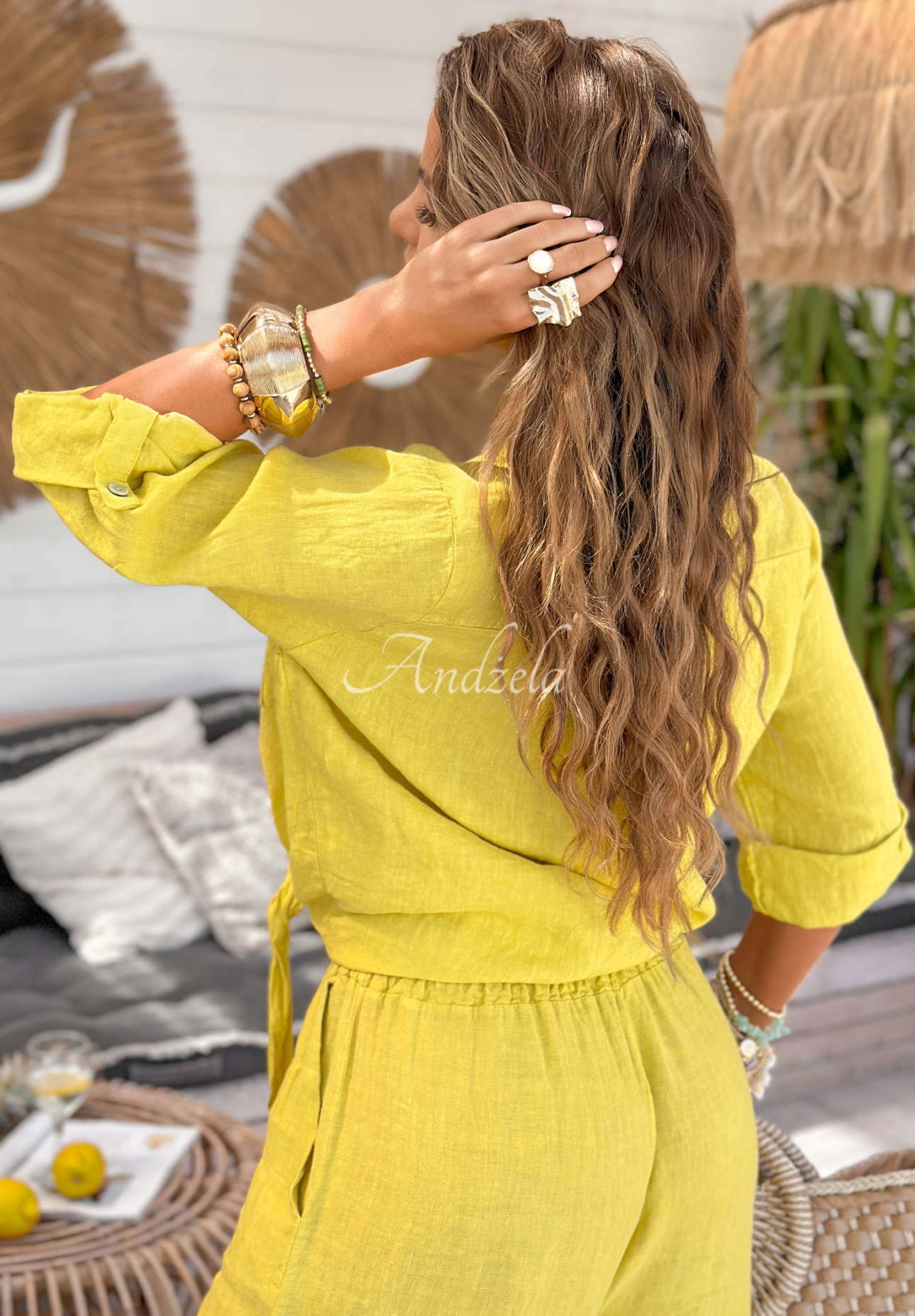 Leinenhose wide leg On Vacation Limette