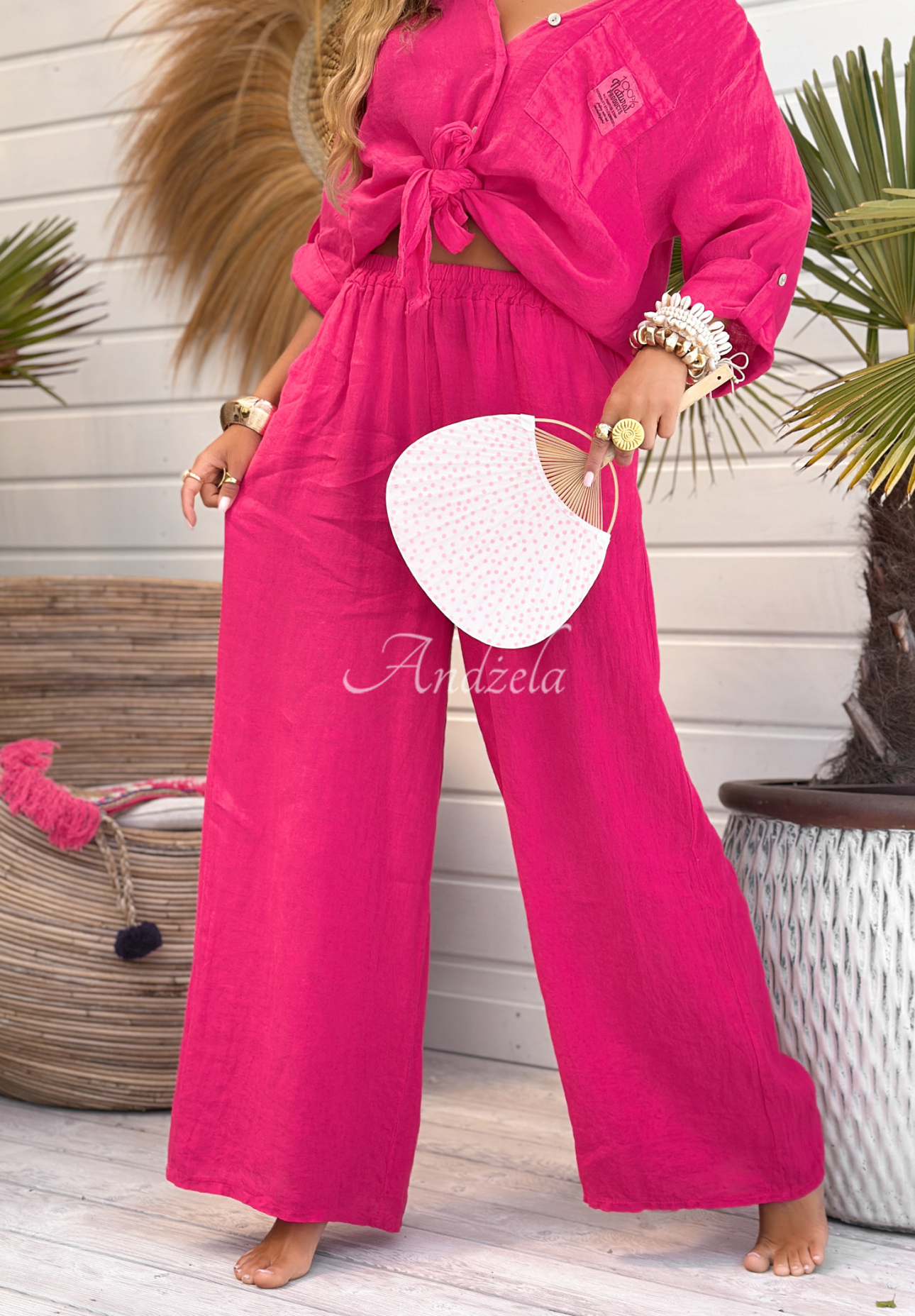 Leinenhose wide leg On Vacation Fuchsia
