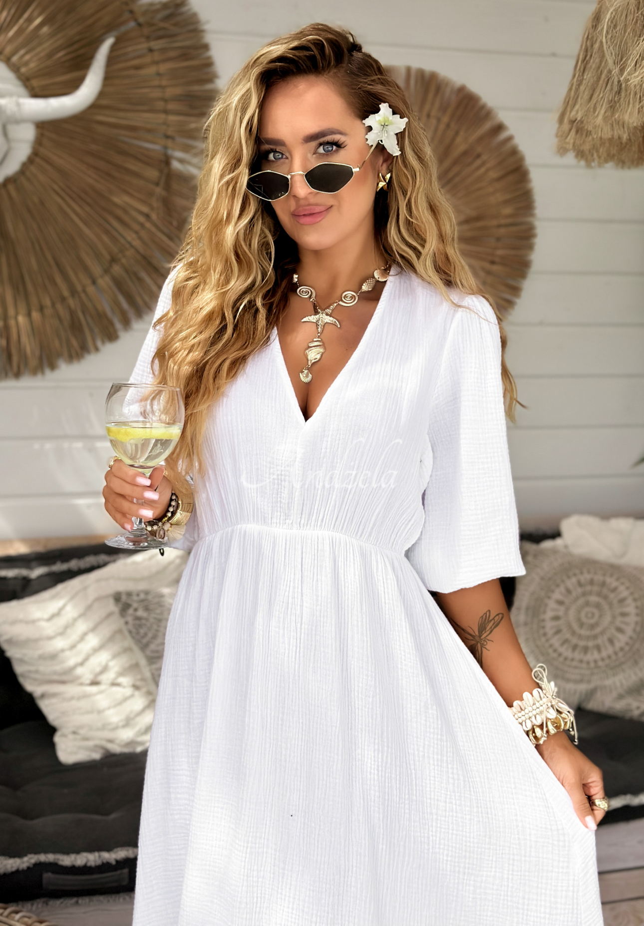 Muslin dress Make Me Happy white