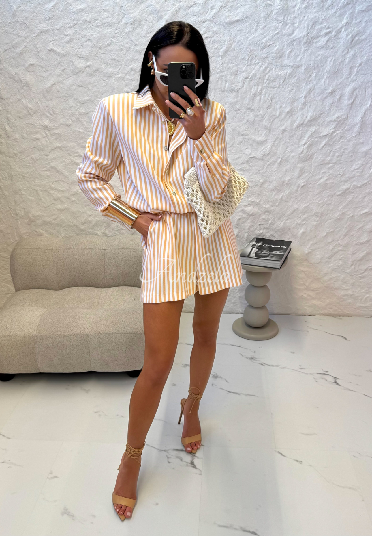 Gestreifter Jumpsuit La Milla Not Interested weiß-Camel