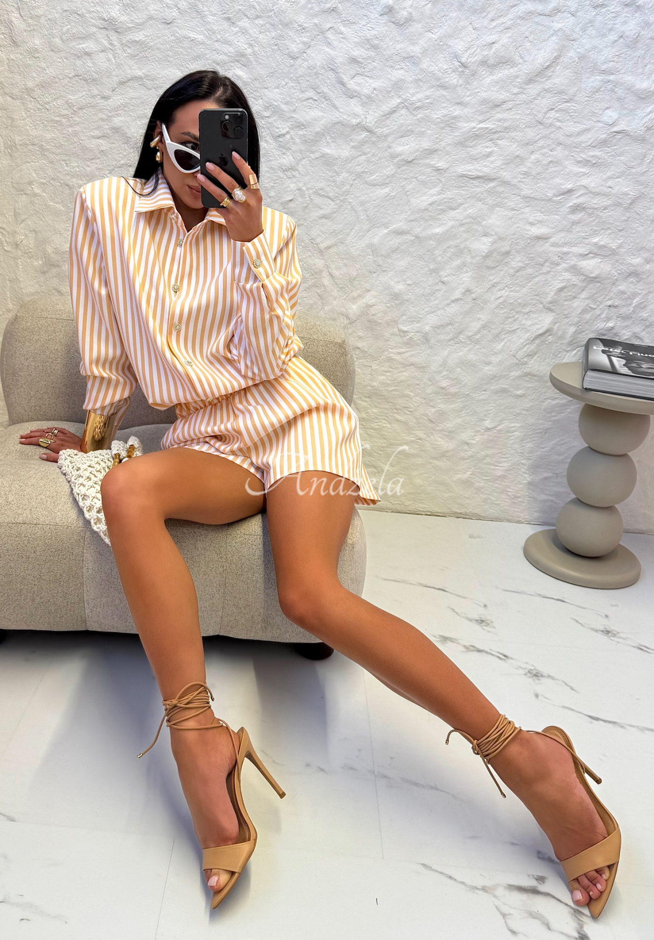Gestreifter Jumpsuit La Milla Not Interested weiß-Camel