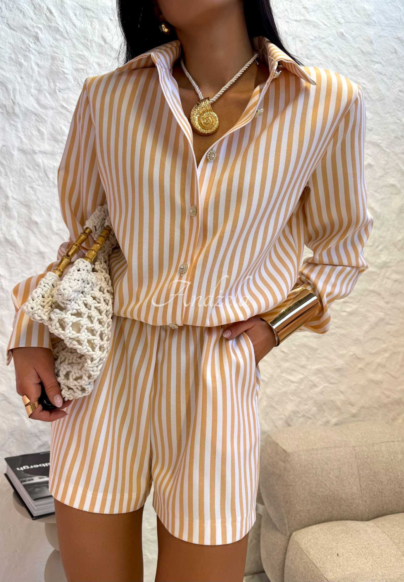 Gestreifter Jumpsuit La Milla Not Interested weiß-Camel