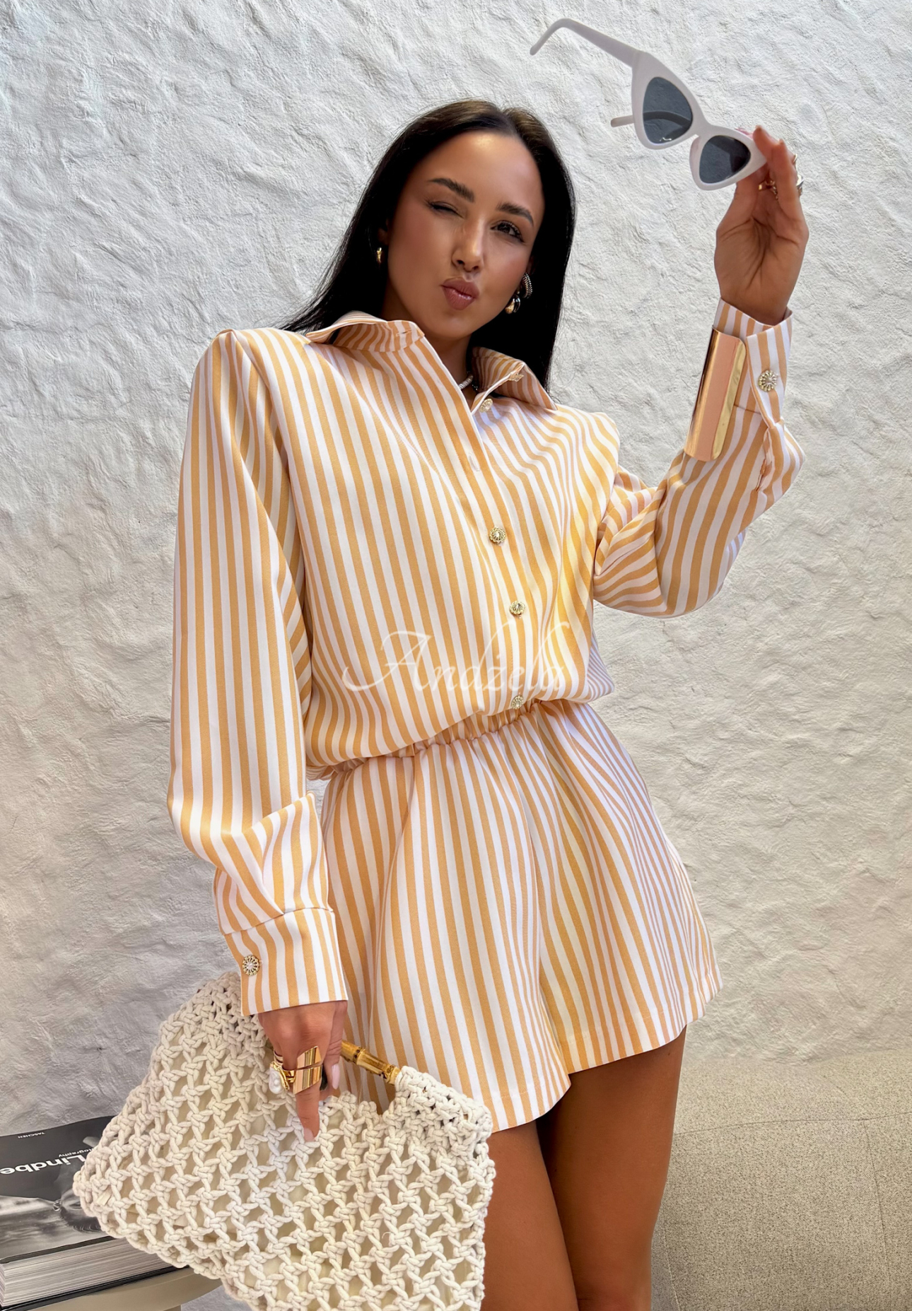 Gestreifter Jumpsuit La Milla Not Interested weiß-Camel