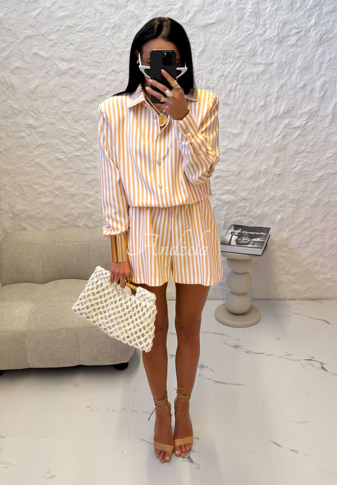Gestreifter Jumpsuit La Milla Not Interested weiß-Camel