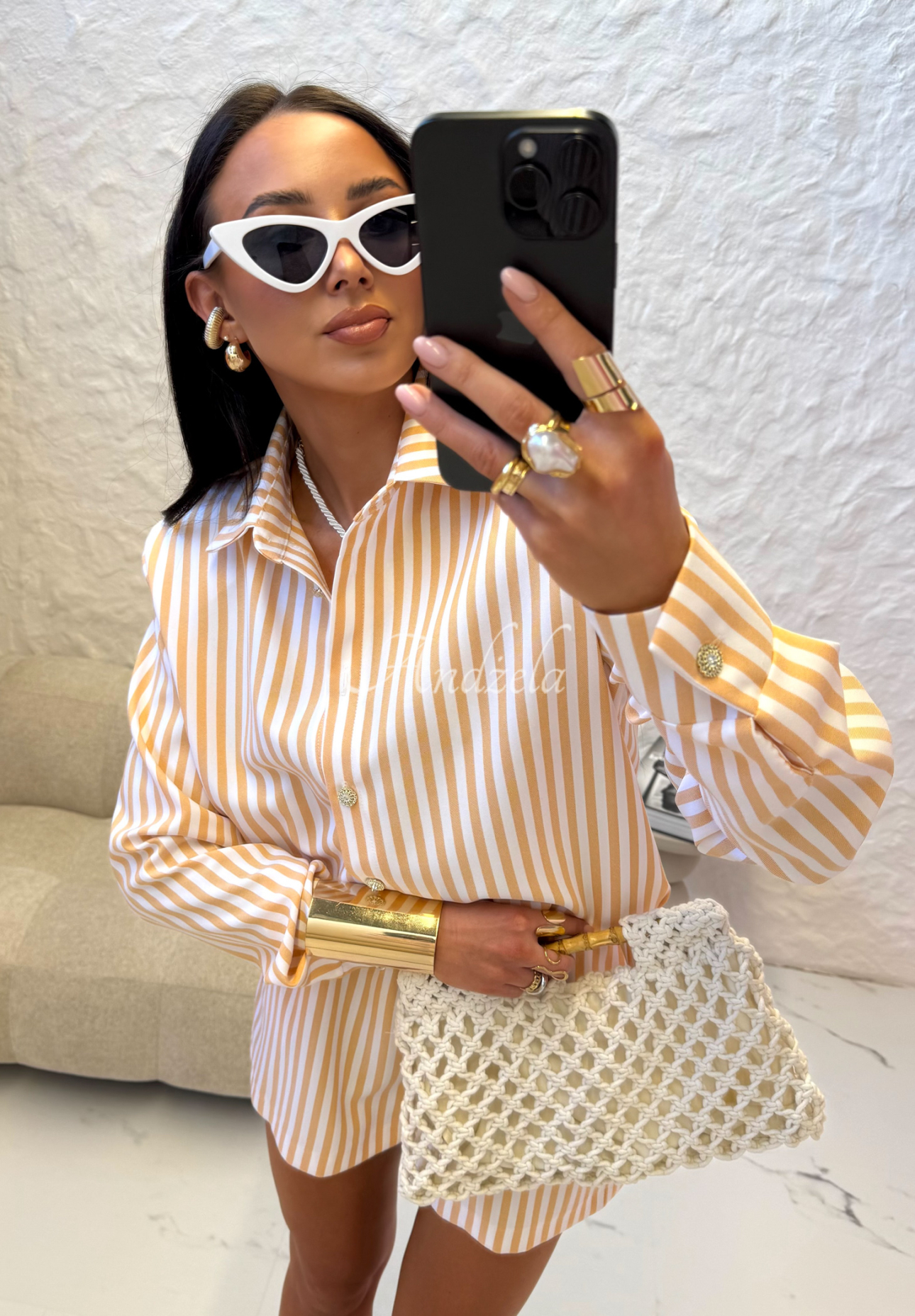 Gestreifter Jumpsuit La Milla Not Interested weiß-Camel