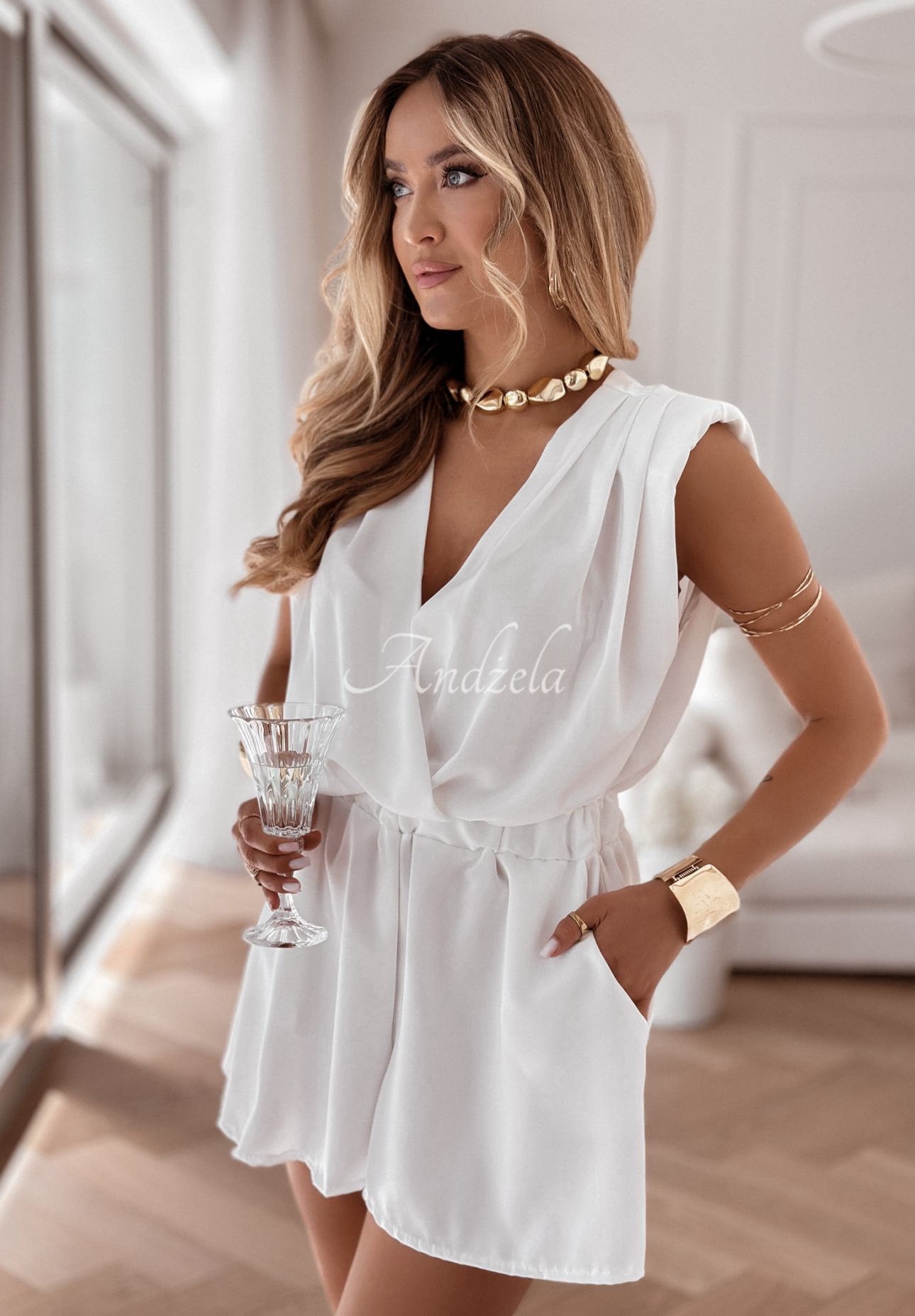 Kurzer Jumpsuit Coconut Palms Ecru