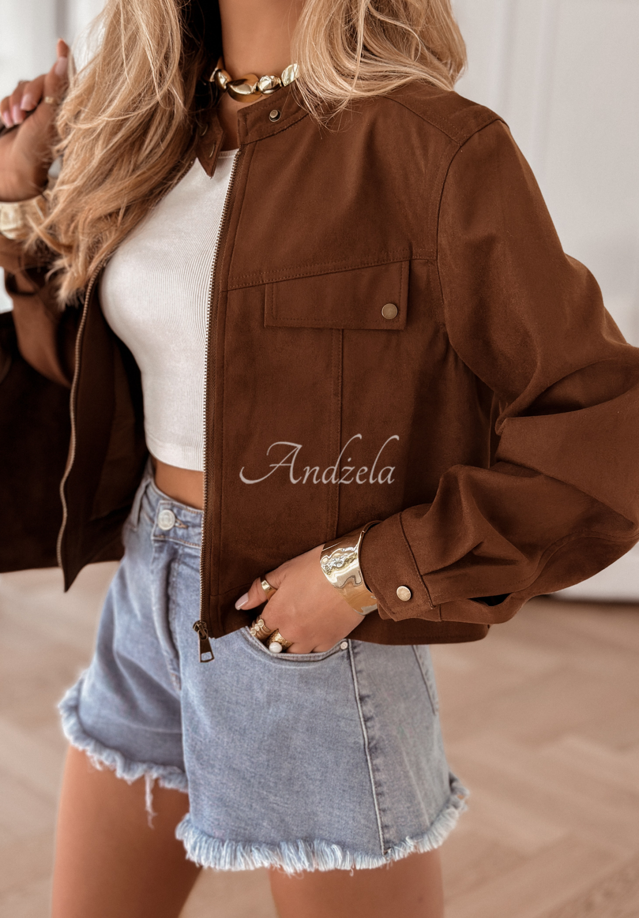 Veloursleder-Jacke Warm Latte Schokoladenbraun