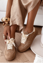 zamszowe Stiefel z kokardką Sweet & Pearly Mokkafarben