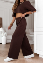 Komplet dresowy T-shirt i spodnie wide leg Lovely Duo czekoladowy
