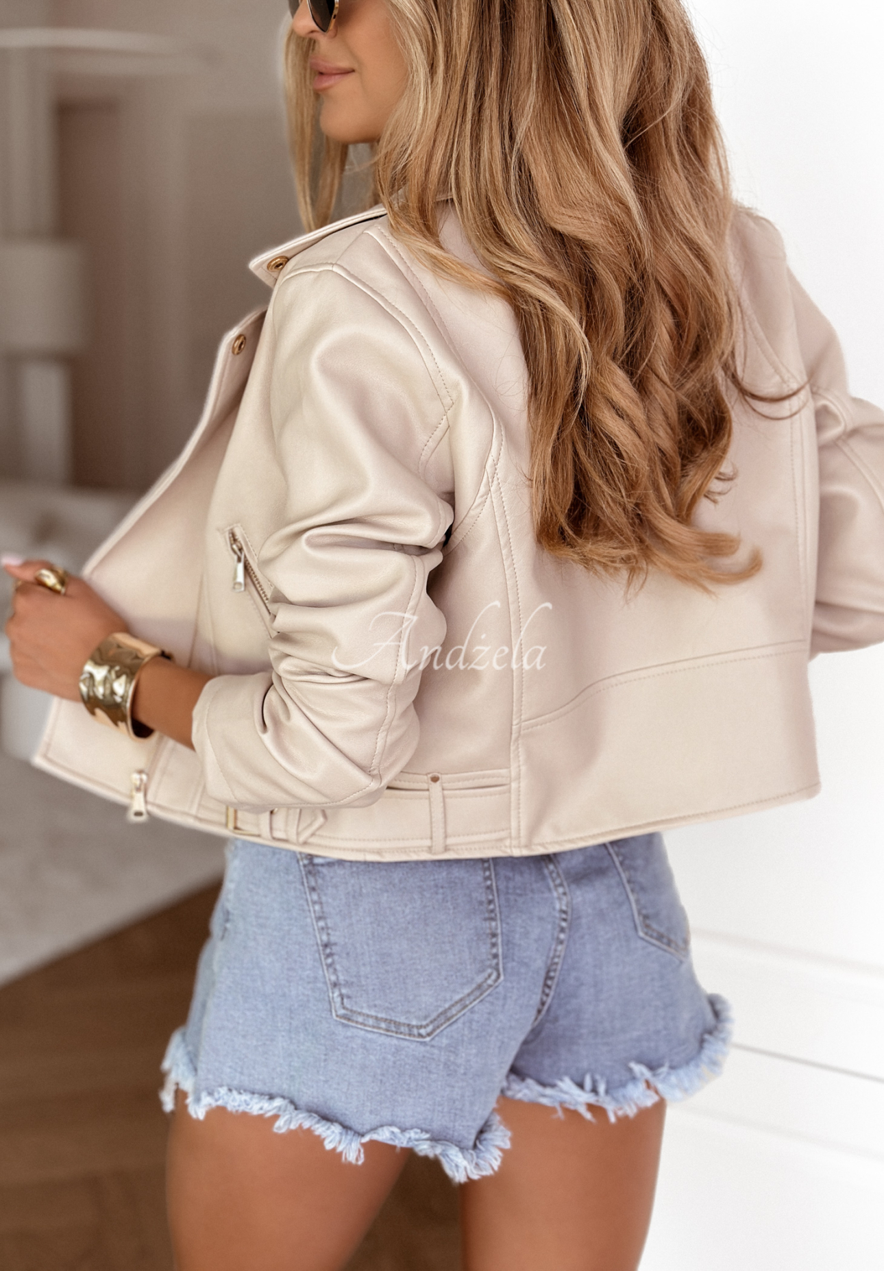 Bikerjacke aus Leder Welcome Spring Beige