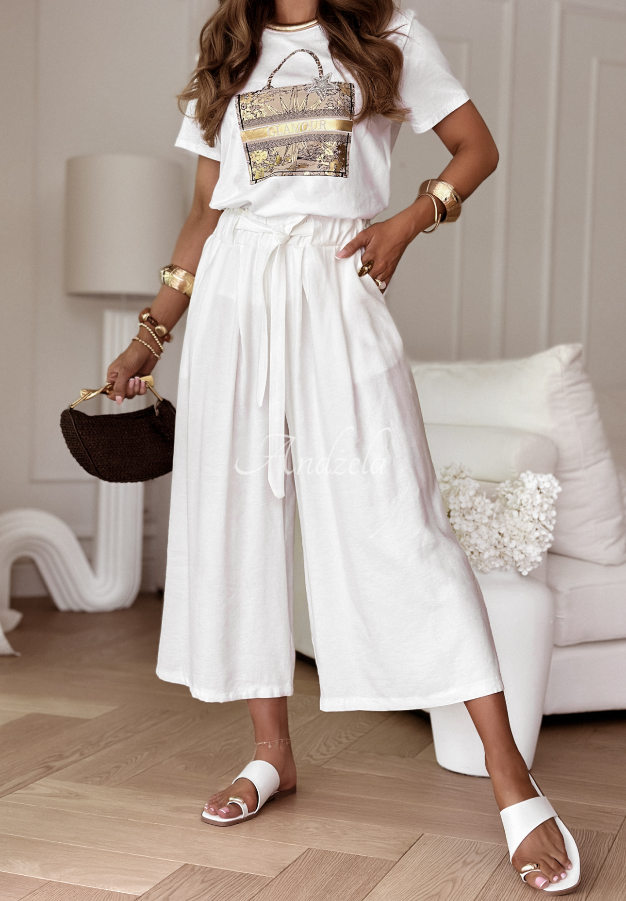 T-Shirt mit Aufdruck Glamour And Fancy Weiß