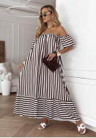 Sukienka Kleid im spanischen Stil w paski Buena Vista biało-Schokoladenbraun