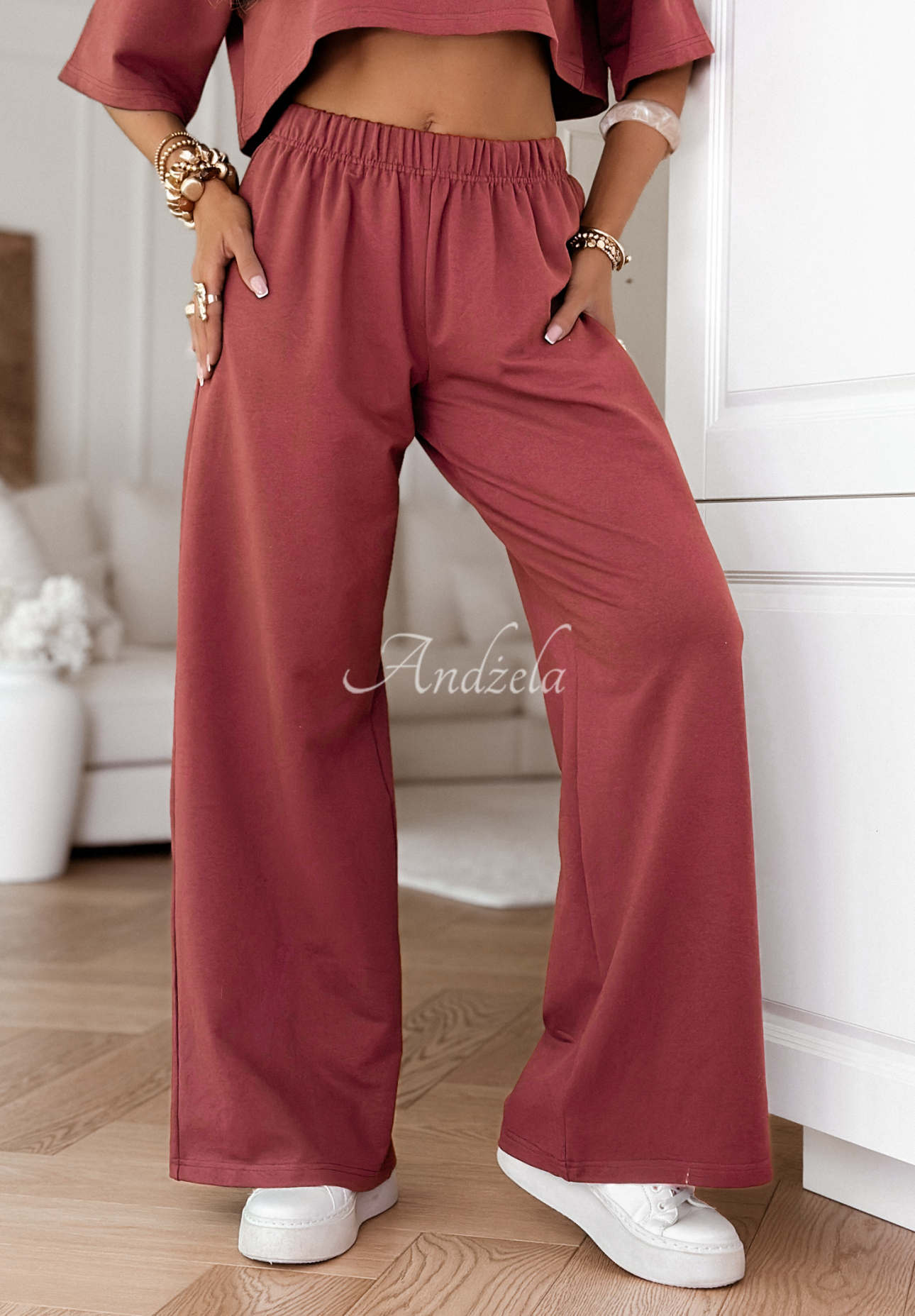 Sweatsuit set T-shirt and wide leg pants Lovely Duo raspberry