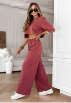 Komplet dresowy T-shirt i spodnie wide leg Lovely Duo malinowy