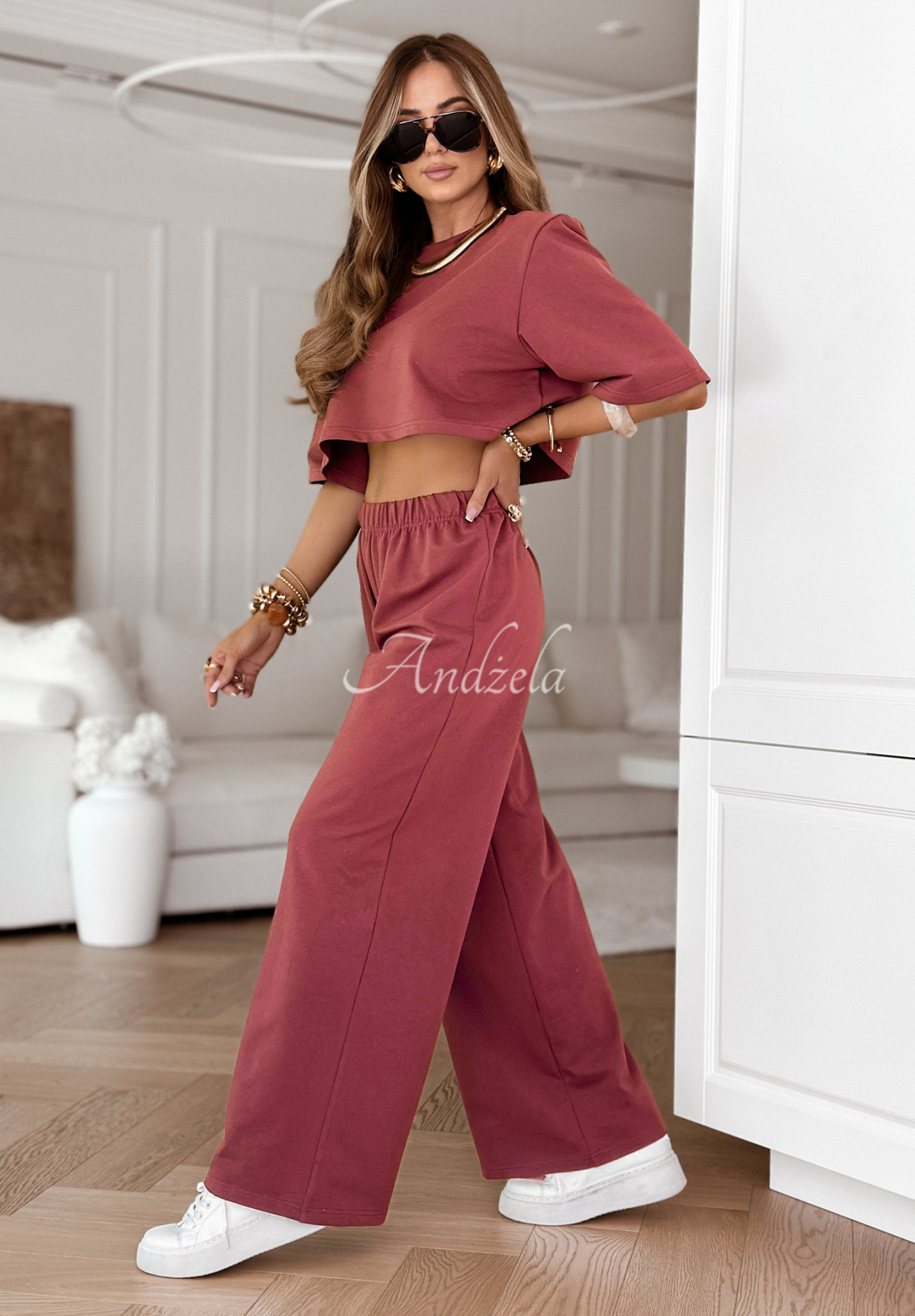 Trainingsanzug T-Shirt und Hose wide leg Lovely Duo Himbeerrot