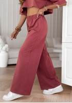 Komplet dresowy T-shirt i spodnie wide leg Lovely Duo malinowy