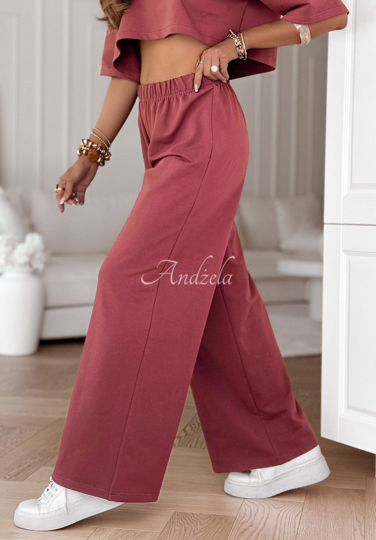 Trainingsanzug T-Shirt und Hose wide leg Lovely Duo Himbeerrot