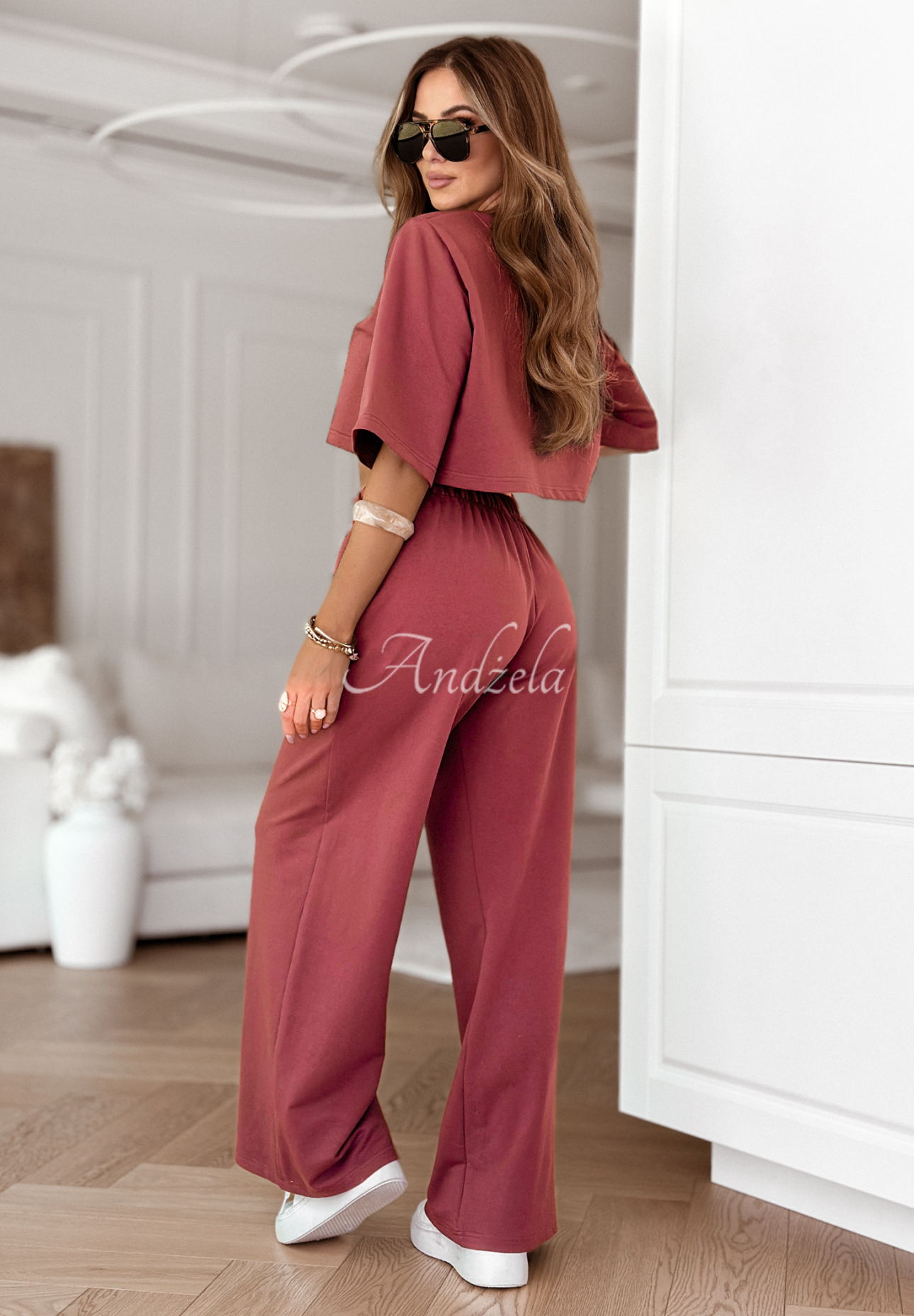Sweatsuit set T-shirt and wide leg pants Lovely Duo raspberry